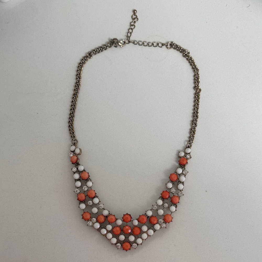 Vintage J. Crew Vibrant Orange and White Necklace